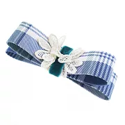 【PinkyPinky Boutique】典雅格子 蕾絲花 蝴蝶結髮夾 (藍色)
