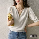 【Jilli~ko】夏季薄款V領撞色滾邊冰絲針織衫 J9231  FREE 白色