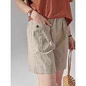 【慢。生活】夏季鬆緊腰簡約設計口袋棉質短褲 K3518  FREE 卡其色