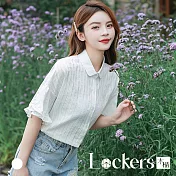 【Lockers 木櫃】夏季日系荷葉邊氣質短袖襯衫 L111081514 M 白色