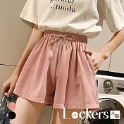 【Lockers 木櫃】夏季冰絲闊腿A字短褲 L111081515 XL 粉色