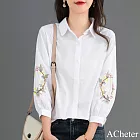 【ACheter】 春秋新款白色棉七分袖時尚修身襯衫上衣# 113546 M 白色