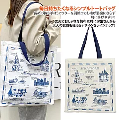 【Sayaka紗彌佳】復古歐洲建築印畫風格文青肩背大容量帆布包 ─單一款式