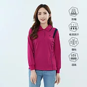 【遊遍天下】MIT台灣製女款顯瘦抗UV防曬吸濕排汗機能POLO長衫(GL1010) L 紫紅