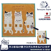 【Kusuguru Japan】日本眼鏡貓NEKOMARUKE貓丸系列絨毛刺繡提花毛巾手帕  -芥末黃