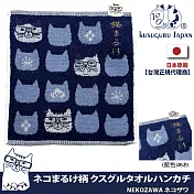 【Kusuguru Japan】日本眼鏡貓NEKOMARUKE貓丸系列絨毛刺繡提花毛巾手帕  -經典款(藍色)