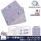 【Kusuguru Japan】日本眼鏡貓Cat Rose Garden黑貓君系列乾濕兩用紗布毛巾  -藍色