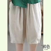 【初色】棉麻風鬆緊五分寬褲-共4色-62793(M-2XL可選) L 米白色