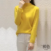 【初色】半高領純色提花針織衫-共3色-91425(F可選) F 黃色