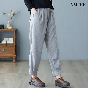 【AMIEE】純色修身棉褲(KDP-9171) XL 花灰色