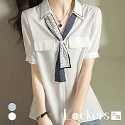 【Lockers 木櫃】秋季設計感繫帶襯衫 L111091209 2XL 白色