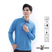 【遊遍天下】男款抗UV防曬吸濕排汗機能長袖POLO衫(GL1015) M 水藍