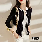 【Jilli~ko】小香風氣質時尚通勤短款開扣針織衫 J9329  FREE 黑色