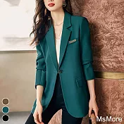 【MsMore】 韓版OL時尚休閒長袖寬鬆西服中長版外套# 113753 M 綠色