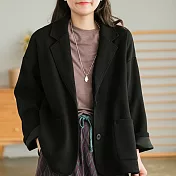 【ACheter】 韓版秋季華夫格休閒寬鬆顯瘦經典純色百搭長袖中長版西裝外套# 113711 M 黑色