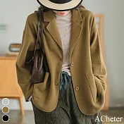 【ACheter】 韓版秋季華夫格休閒寬鬆顯瘦經典純色百搭長袖中長版西裝外套# 113711 M 黃色