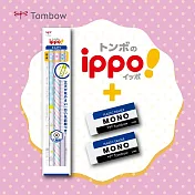 【TOMBOW日本蜻蜓】ippo!繽紛糖鉛筆 3支入 B(六角軸)+MONO橡皮擦大(2入)