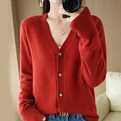 【ACheter】 春秋針織開衫寬鬆薄款V領中長版百搭外套上衣 # 113767 FREE 紅色