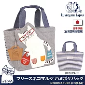 【Kusuguru Japan】日本眼鏡貓NEKOMARUKE貓丸系列羊絨質感立體貓耳萬用手提包(加贈皮質造型掛飾)  -灰色