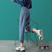 【Jilli~ko】高腰顯瘦直筒寬鬆蘿蔔九分牛仔褲 L-XXL J9531 2XL 牛仔藍