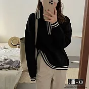 【Jilli~ko】韓版Polo領針織撞色滾邊毛衣 J9503  FREE 黑色