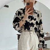 【Jilli~ko】韓版復古大理石暈染花紋寬鬆襯衫 J9550 FREE 圖片色