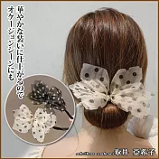 『坂井.亞希子』日系復古網紗圓點蝴蝶結造型盤髮器 -白色
