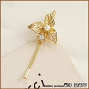 『坂井.亞希子』金屬感三片葉珍珠造型一字夾 -金色