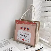 【素包包】手提包 小七超商輕購物輕鬆裝方形麻布手提 _草莓牛奶
