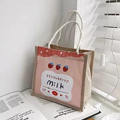 【素包包】小七超商輕購物輕鬆裝方形麻布手提袋 _草莓牛奶