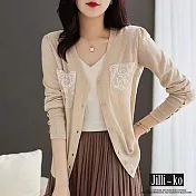 【Jilli~ko】溫柔風薄款時尚顯瘦氣質寬鬆V領針織開衫 J9553 FREE 杏色