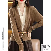 【初色】V領假兩件休閒針織開衫外套-共3色-63852(F可選) F 棕色