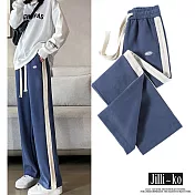 【Jilli~ko】INS秋冬新款繫帶寬鬆直筒闊腿運動長褲 J9634  FREE 藍色