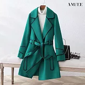 【AMIEE】輕熟百搭毛呢大衣外套(KDCQ-884) L 綠色