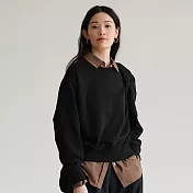 旅途原品 韓國進口慵懶顯瘦短款衛衣 M L XL M 經典黑