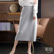 【初色】莫蘭迪色系中大碼包臀A字針織半身裙-共4色-63889(F可選) F 淺灰色