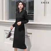【AMIEE】設計感顯瘦舒適連身洋裝(KDDQ-823) M 黑色
