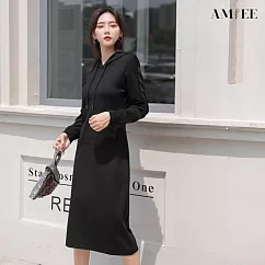 【AMIEE】設計感顯瘦舒適連身洋裝(KDDQ─823) XL 黑色