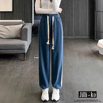 【Jilli~ko】韓版簡約抽繩束腳寬鬆直筒運動褲 J9507  FREE 藍色