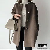 【Jilli~ko】日系氣質通勤簡約寬鬆無邊大衣外套 J9696  FREE 咖啡色