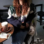【Jilli~ko】韓系復古菱格學院風慵懶風針織外套 J9695  FREE 深綠色