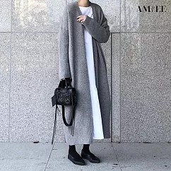 【AMIEE】INS長版休閒針織外套(KDCQ─2944) F 灰色