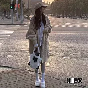 【Jilli~ko】中長款粗針麻花慵懶風寬鬆針織開衫外套 J9784 FREE 淺卡其