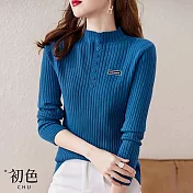 【初色】半高領排釦裝飾針織衫毛衣上衣-共4色-64819(F可選) F 藍色