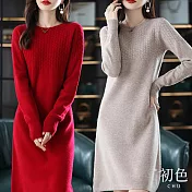 【初色】圓領針織毛衣裙中長款內搭連身洋裝-共4色-64845(F可選) F 紅色