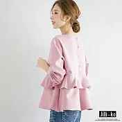 【Jilli~ko】日系荷葉層次拼接氣質上衣 8013  FREE 粉紅色