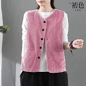 【初色】復古燈芯絨直條紋寬鬆無袖外套-共5色-64156(M-2XL可選) M 粉紅色