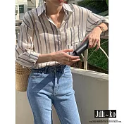 【Jilli~ko】韓版新款簡約條紋長袖寬鬆顯瘦襯衫 J9853 FREE 圖片色