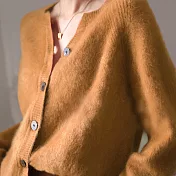 【MsMore】 羊絨軟糯寬鬆慵懶風毛衣外套針織寬鬆長袖短版外套上衣# 115024 FREE 棕色