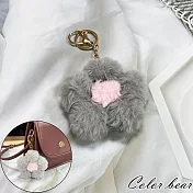 【卡樂熊】親膚毛絨花朵造型鑰匙圈吊飾/墜飾(三色)- 灰粉色